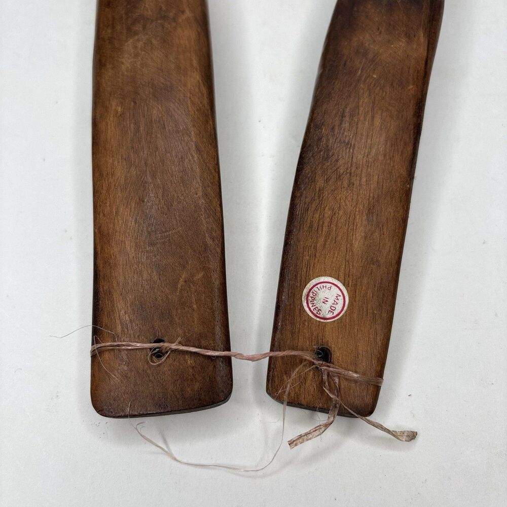 Vintage Made in Philippines 12” Carved Wood Salad Serving Spoon Fork Set MCM - Picture 6 of 16